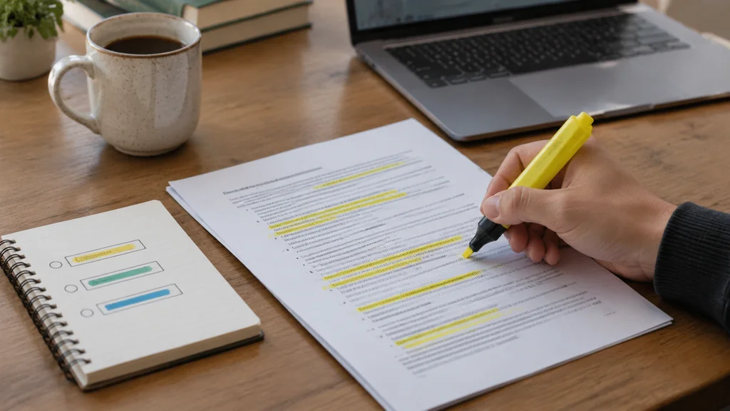 Marking bonus terms with a highlighter beside a timing checklist